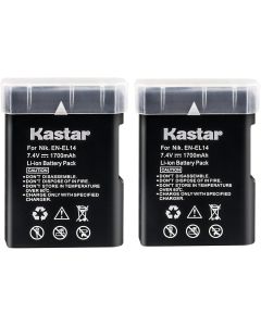 Kastar Battery (2-Pack) for Nik EN-EL14, EN-EL14a, MH-24 and Coolpix P7000, P7100, P7700, P7800, D3100 DSLR, D3200 DSLR, D3300 DSLR, D5100 DSLR, D5200 DSLR, D5300, D5500 DSLR, Df DSLR Cameras