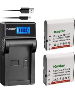 Kastar Battery (X2) & Slim LCD Charger for Casio NP-40 NP40 & Kodak LB-060 AZ521 AZ361 AZ501 AZ522 AZ362 AZ526, HP D3500 SKL-60 V5060H V5061U Cameras and SUN06 YCO6 Full HD Portable Camcorders