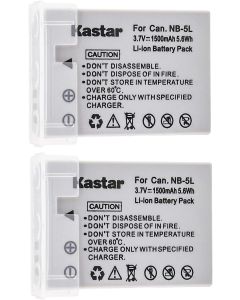 Kastar NB-5L Battery (2-Pack) for Canon CB-2LXE PowerShot S100 S110 SD700 is SD790 is SD800 is SD850 is SD870 is SD880 is SD890 is SD900 is SD950 is SD970 is SD990 is SX200 is SX210 is SX220 is SX230