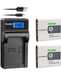 Kastar Battery (X2) & LCD USB Charger for NP-BK1, NPBK1 and Cybershot DSC-W180, DSC-W190, DSC-W370, DSC-S750, DSC-S780, DSC-S950, DSC-S980, Webbie MHS-CM1 HD, MHS-PM1, MHS-PM5, Bloggie MHS-CM5
