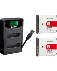 Kastar Battery (X2) & Dual USB Charger for Sony NP-BG1 NPBG1 NP-FG1 NPFG1 and Cyber-shot DSC-W120 W150 W220 DSC-H3 H7 H9 H10 H20 DSC-H50 DSC-H55 DSC-H70 DSC-HX5V DSC-HX7V DSC-HX9V DSC-HX10V DSC-HX30V